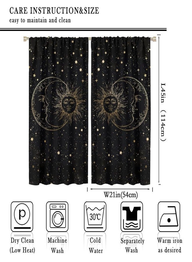 GoDazzling ستائر تعتيم النوافذ من GoDazzling Sun Moon، ستائر بنمط بوهيمي مزينة بنجوم وشمس ذهبية وسماء سوداء، مناسبة لغرفة المعيشة وغرفة النوم، مقاس 42 × 45 بوصة، قطعتان. - Image 2